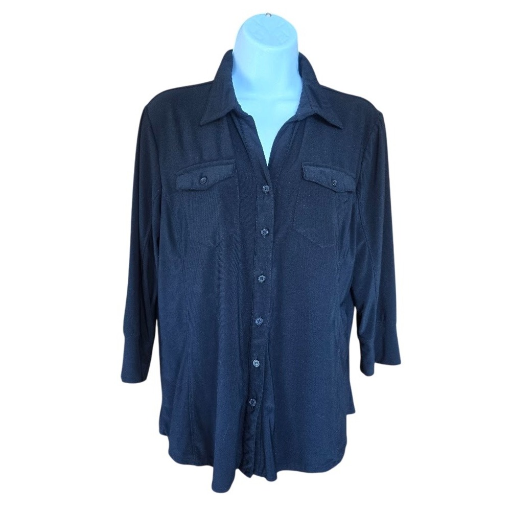 Covington Button Down Shirt Women Petite Medium Black Utility Officecore Classic